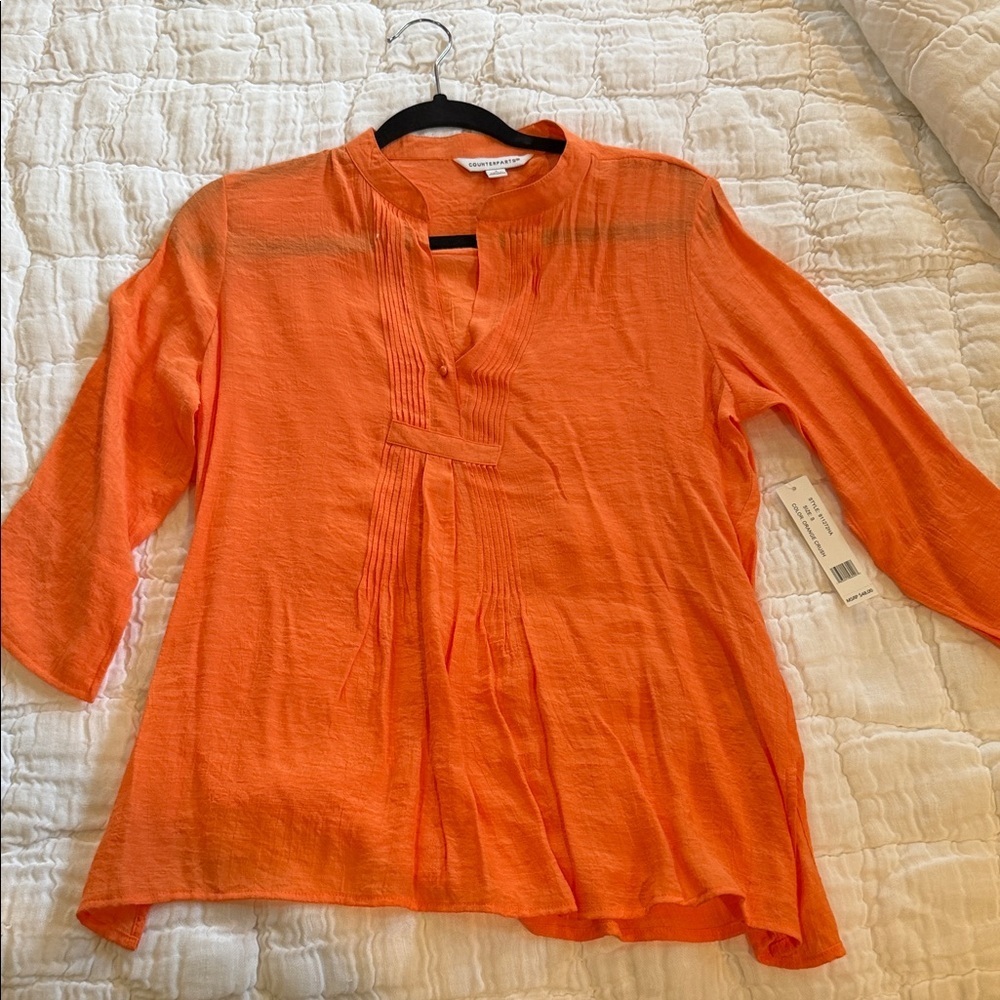 Counterparts Orange Pleated V-Neck Tunic